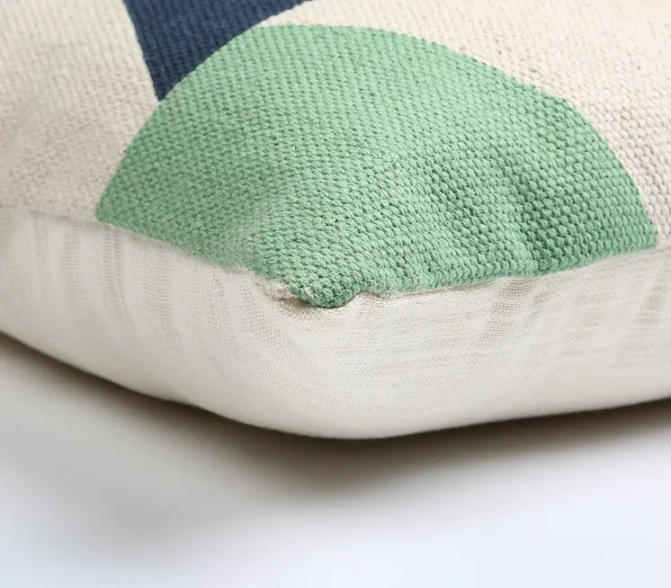 20" Beige Blue and Green Handmade Geometric Indoor Outdoor Throw Pillow Cover