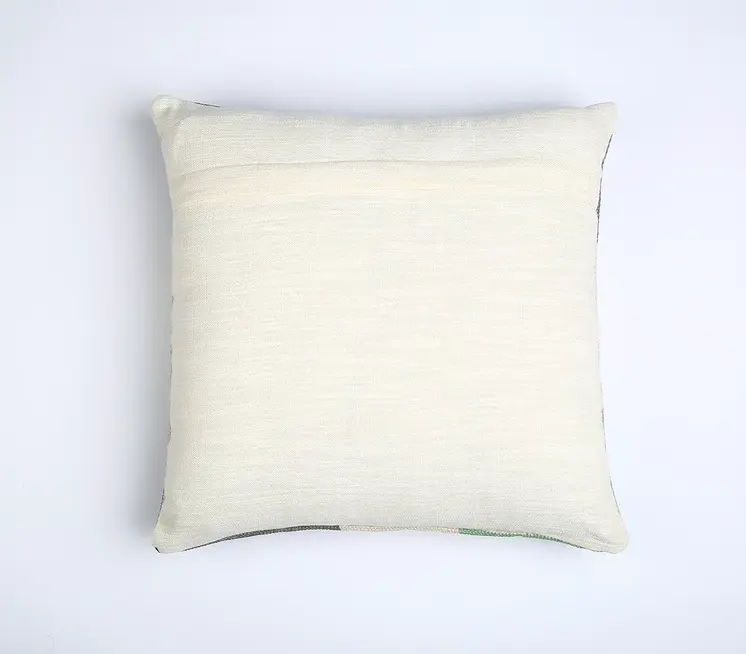 20" Beige Blue and Green Handmade Geometric Indoor Outdoor Throw Pillow Cover
