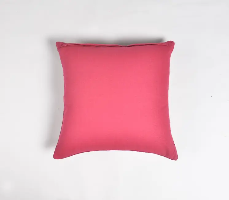 17" Pink and Green Felt Throw Pillow Cover With Embroidery