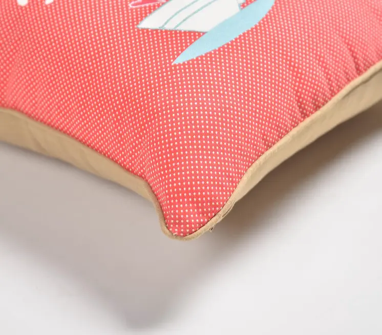 18" Pink and White Polka Dot Cotton Throw Pillow Cover With Embroidery