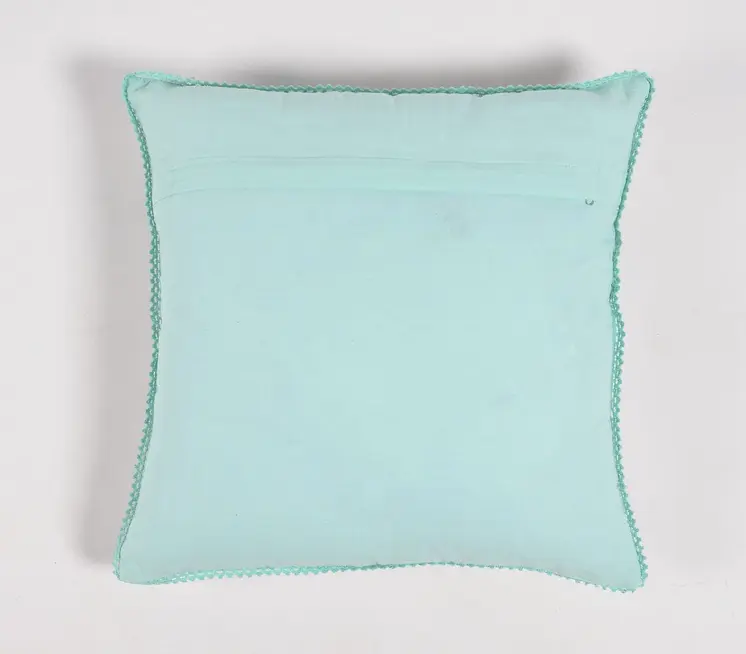 16" Blue and White Butterfly Cotton Throw Pillow Cover With Beads