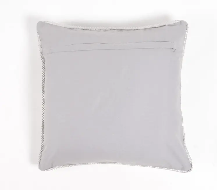 18" Gray and White Floral Cotton Throw Pillow Cover With Beads