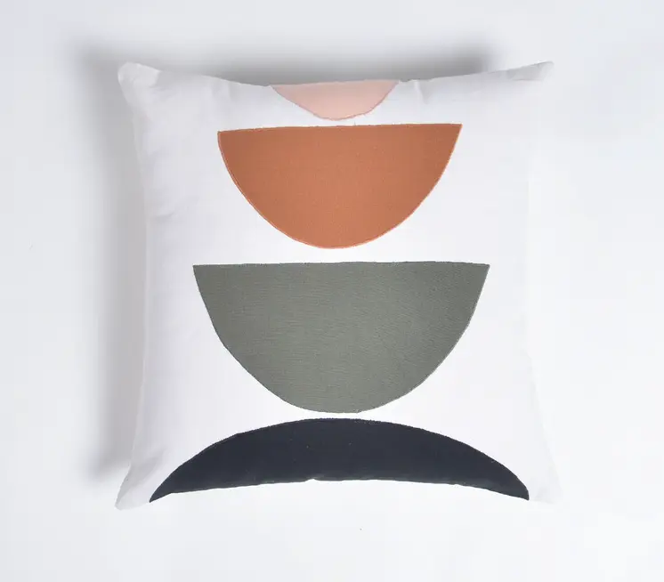 18" Green and White Patchwork Cotton Throw Pillow Cover With Embroidery