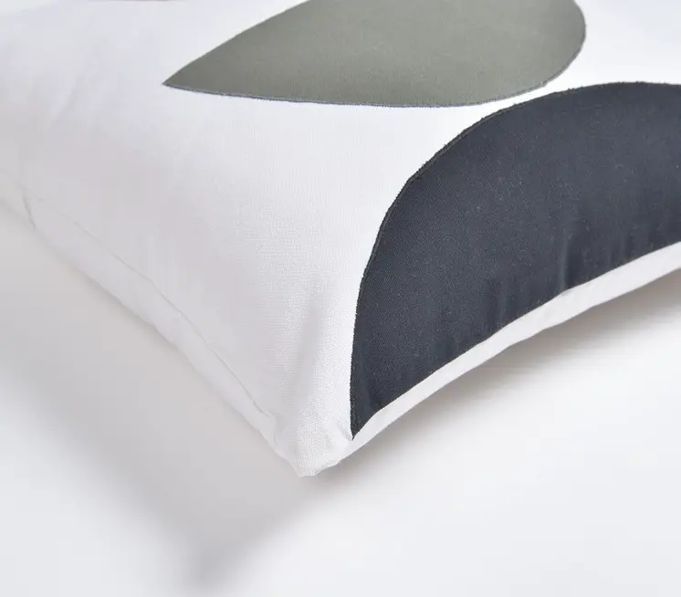 18" Green and White Patchwork Cotton Throw Pillow Cover With Embroidery
