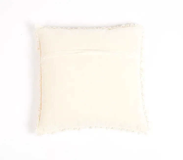 18" Off White Cotton Blend Throw Pillow Cover With Tassels