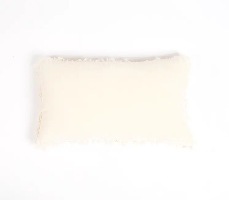 12" X 20" Off White Cotton Blend Throw Pillow Cover With Tassels