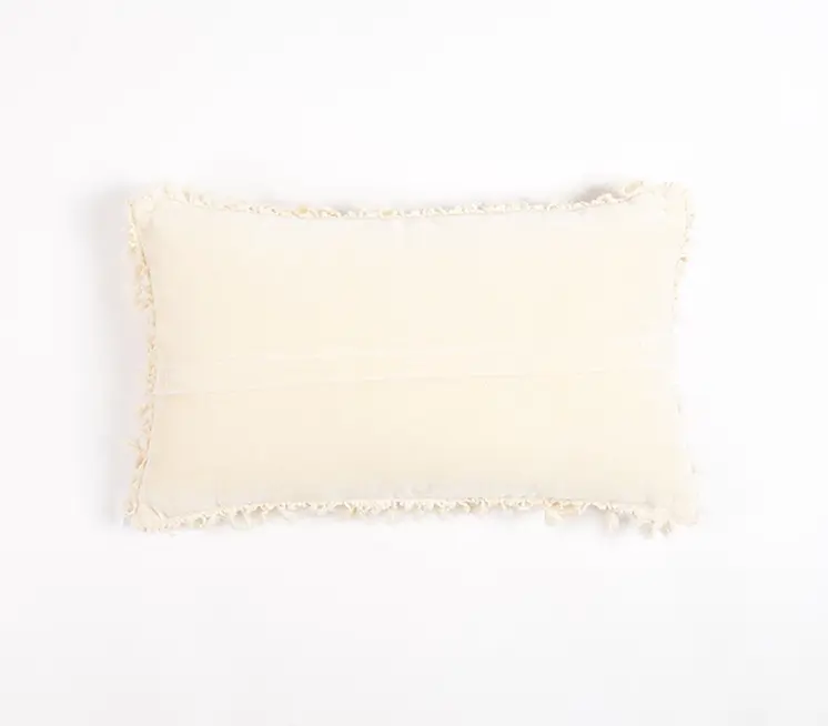 12" X 20" Off White Cotton Blend Throw Pillow Cover With Tassels