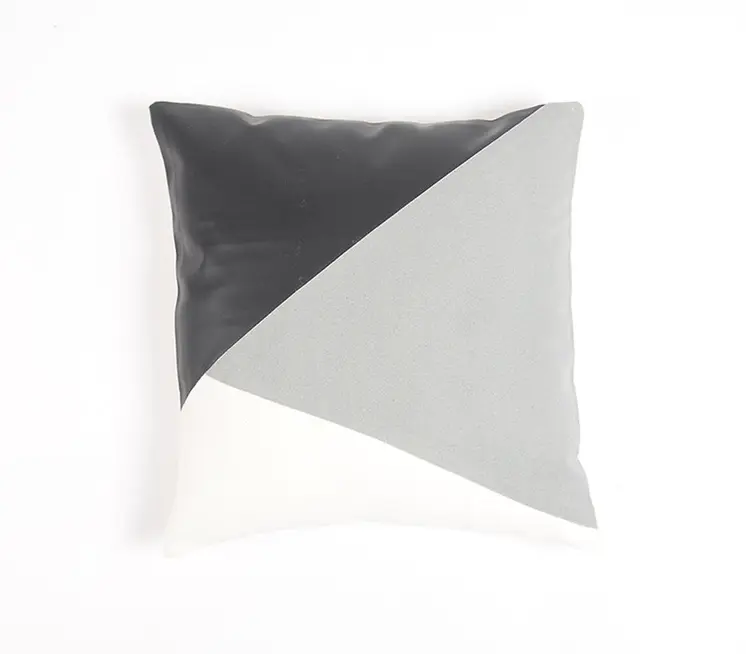 18" Gray and White Patchwork Cotton Blend Throw Pillow Cover