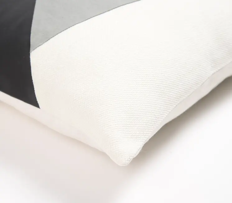 18" Gray and White Patchwork Cotton Blend Throw Pillow Cover