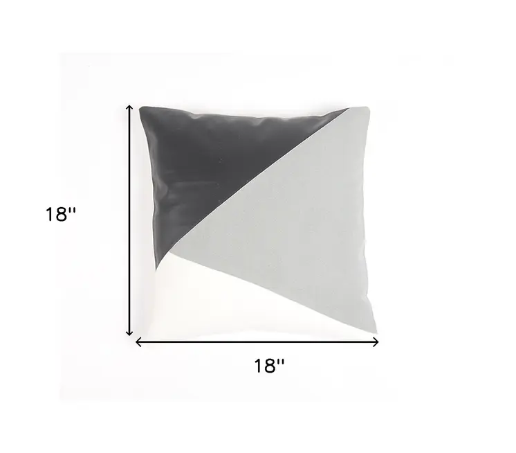 18" Gray and White Patchwork Cotton Blend Throw Pillow Cover