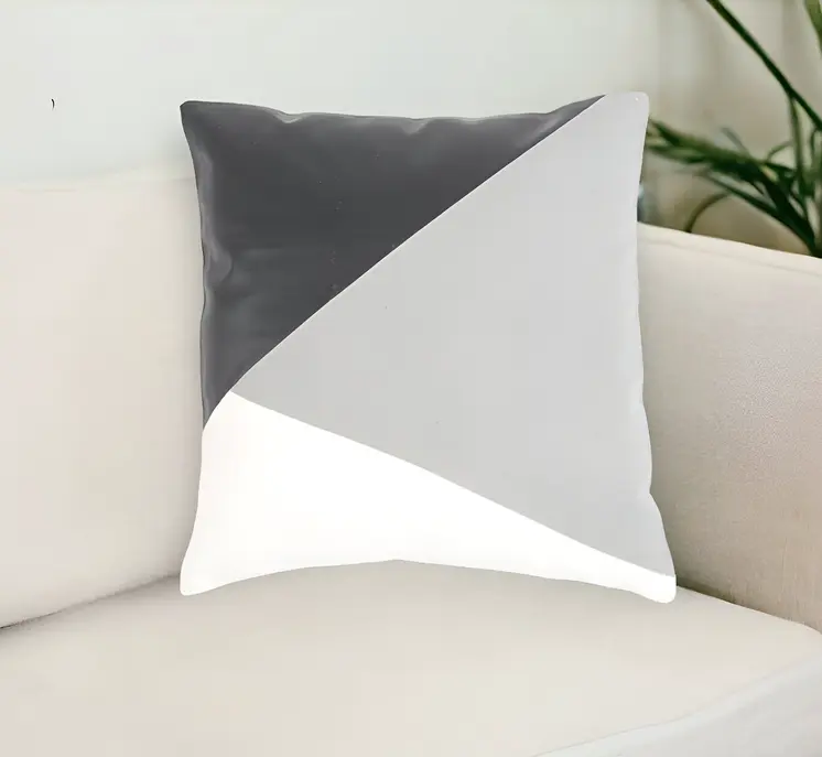 18" Gray and White Patchwork Cotton Blend Throw Pillow Cover