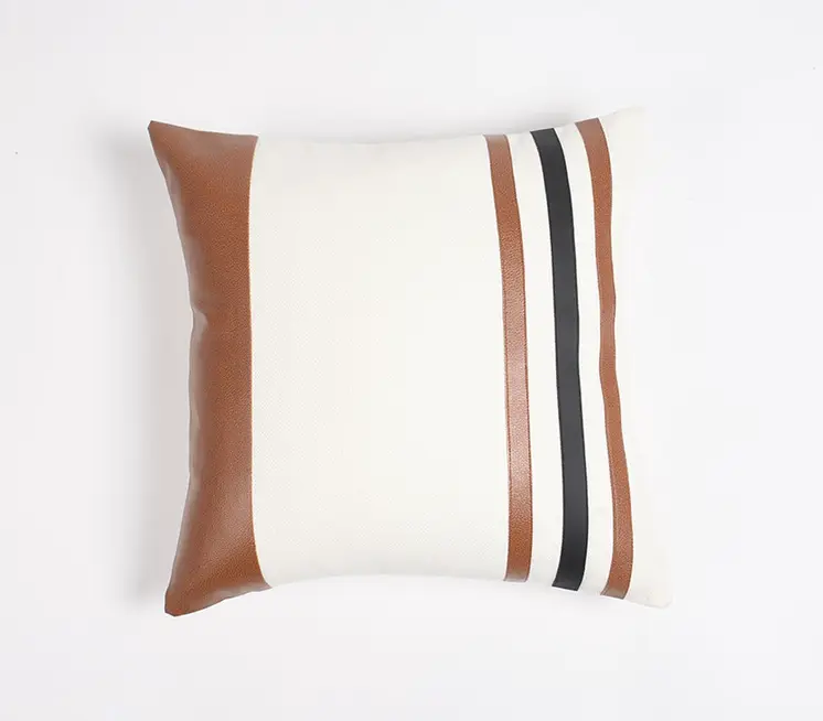 18" Brown and White Striped Cotton Blend Throw Pillow Cover