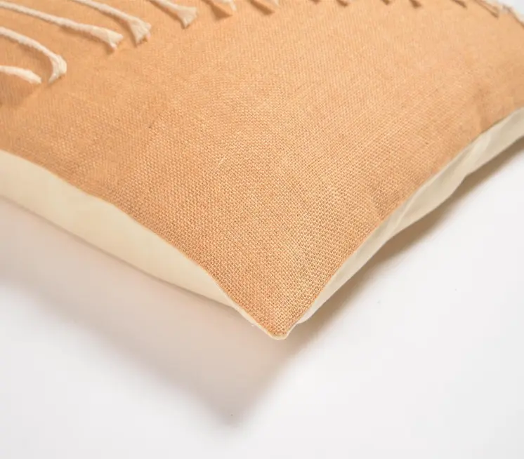 18" Beige and White Striped Cotton Throw Pillow Cover