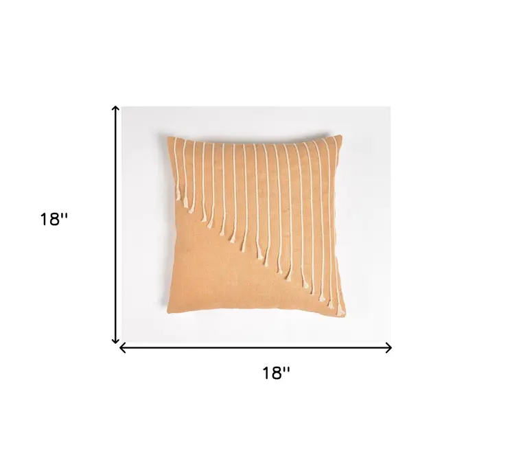 18" Beige and White Striped Cotton Throw Pillow Cover