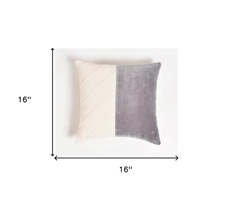 16" Gray and White Geometric Cotton Throw Pillow Cover