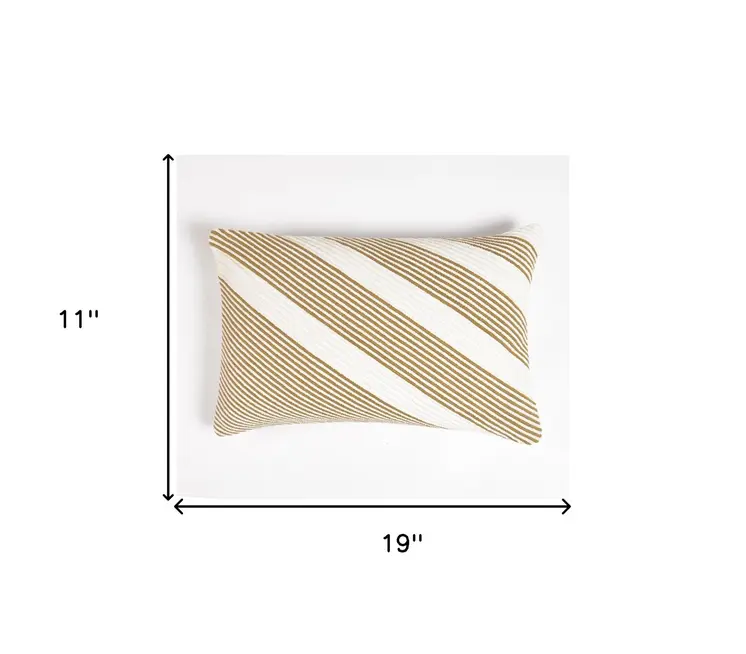 11" X 19" Brown and White Striped Cotton Throw Pillow Cover