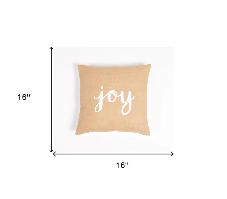 16" Beige and White Jute Throw Pillow Cover With Embroidery