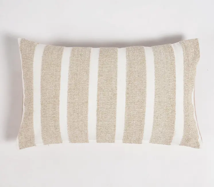12" X 20" Brown and White Striped Cotton Throw Pillow Cover