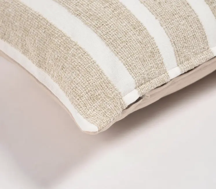 12" X 20" Brown and White Striped Cotton Throw Pillow Cover