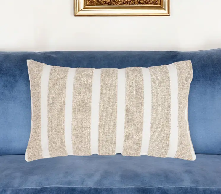 12" X 20" Brown and White Striped Cotton Throw Pillow Cover