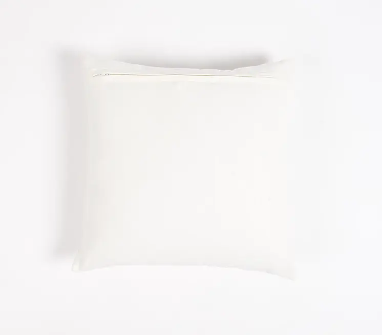 16" Black and White Geometric Cotton Throw Pillow Cover With Embroidery, Fringe