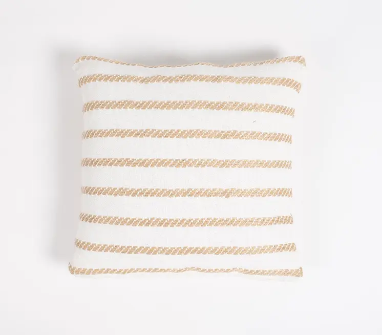 16" Brown and White Striped Cotton Blend Throw Pillow Cover
