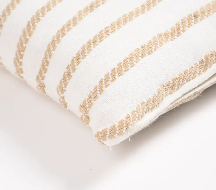 16" Brown and White Striped Cotton Blend Throw Pillow Cover