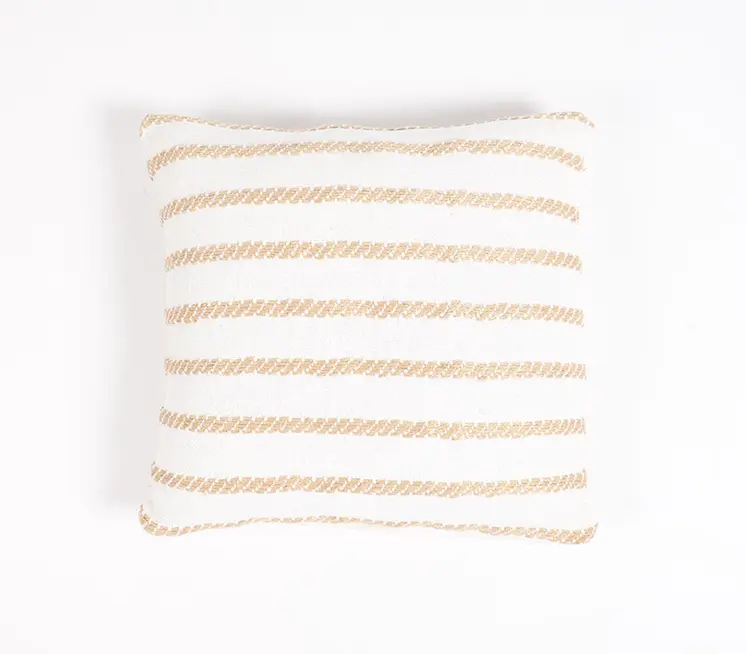 16" Brown and White Striped Cotton Blend Throw Pillow Cover
