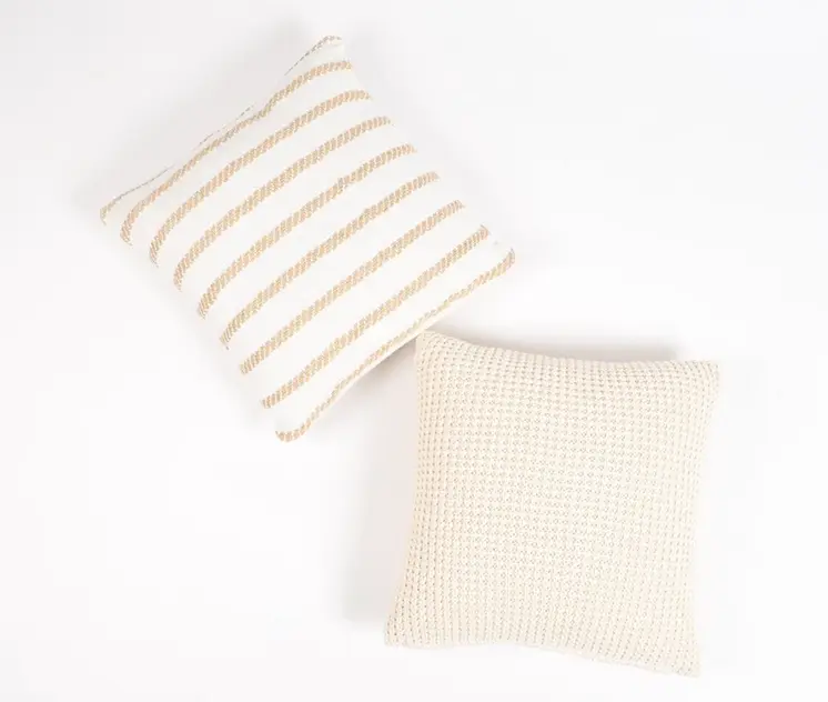 16" Brown and White Striped Cotton Blend Throw Pillow Cover