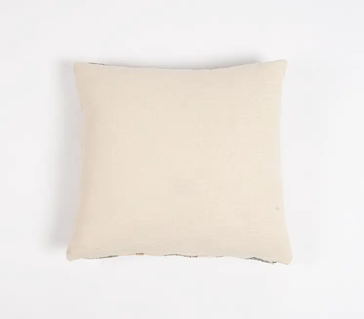 16" Beige and Green Striped Cotton Throw Pillow Cover With Lace