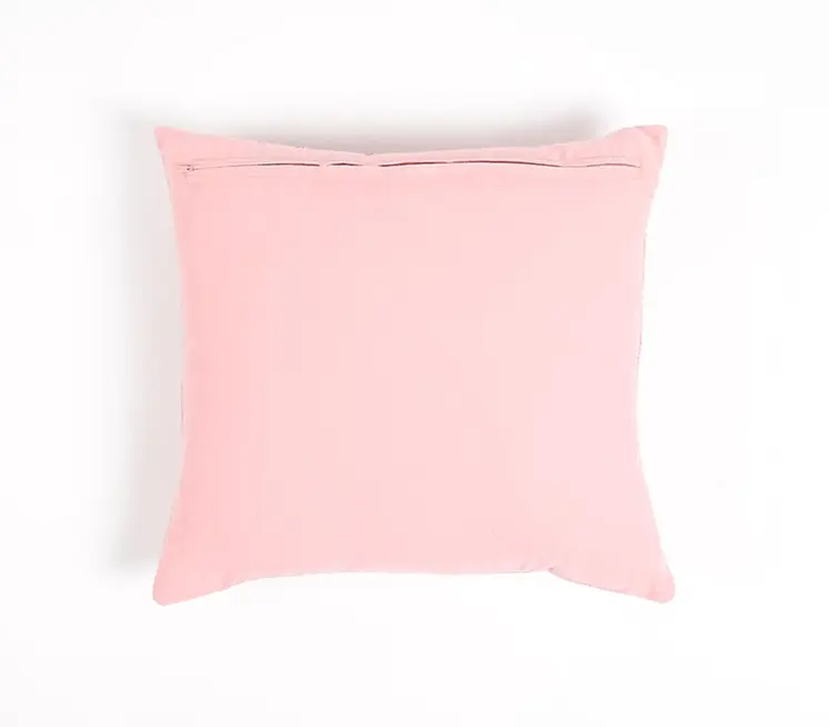 16" Pink Geometric Cotton Throw Pillow Cover With Embroidery