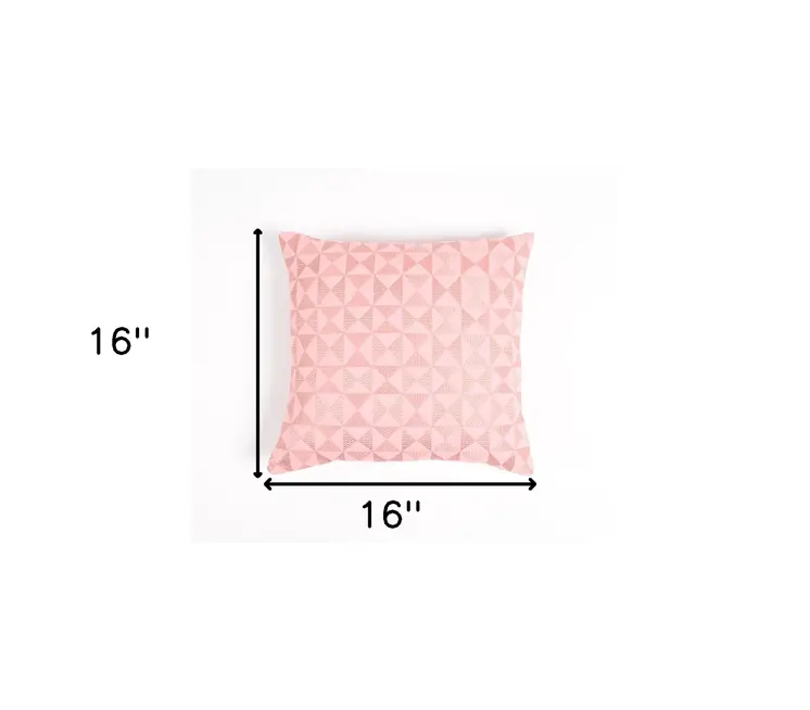 16" Pink Geometric Cotton Throw Pillow Cover With Embroidery