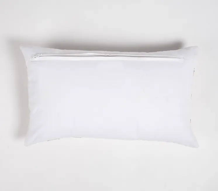 12" X 20" Pink and White Geometric Cotton Throw Pillow Cover With Embroidery