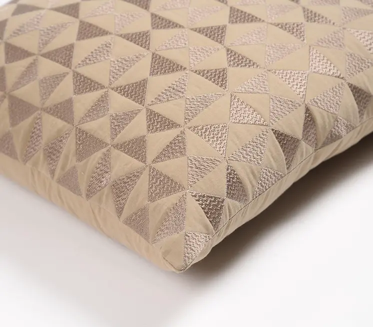 16" Pink Geometric Cotton Throw Pillow Cover With Embroidery