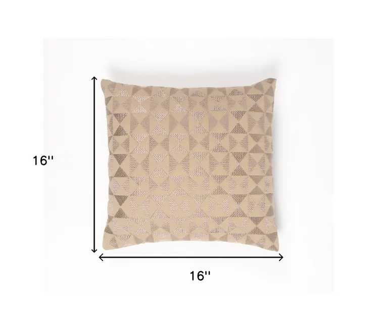 16" Pink Geometric Cotton Throw Pillow Cover With Embroidery