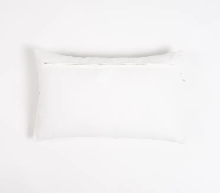 12" X 20" Green and White Geometric Cotton Throw Pillow Cover With Embroidery