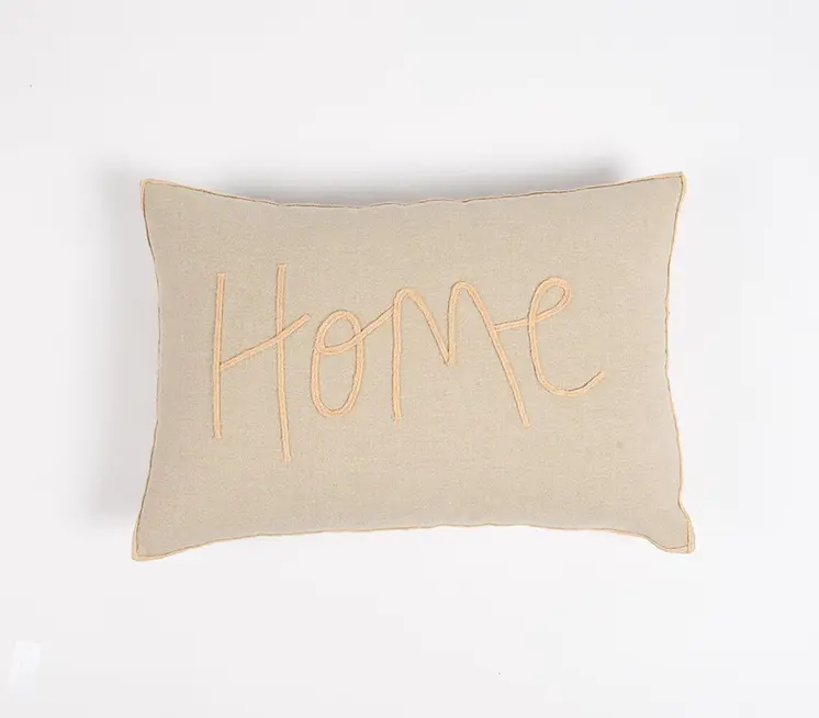 14" X 20" Brown and Orange Cotton Throw Pillow Cover With Embroidery