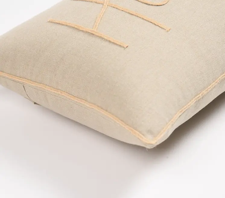 14" X 20" Brown and Orange Cotton Throw Pillow Cover With Embroidery