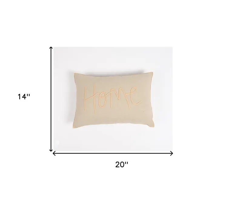 14" X 20" Brown and Orange Cotton Throw Pillow Cover With Embroidery