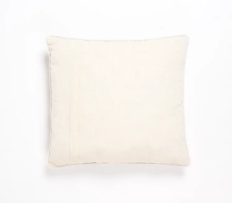 18" Beige and Green Floral Cotton Throw Pillow Cover With Embroidery, Beads