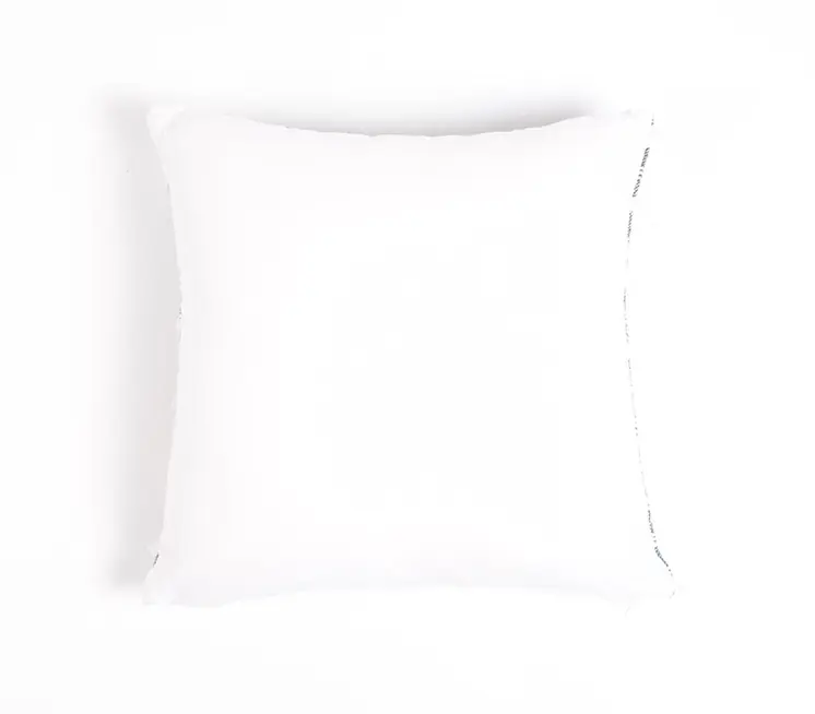 18" Blue and White Striped Cotton Throw Pillow Cover With Fringe