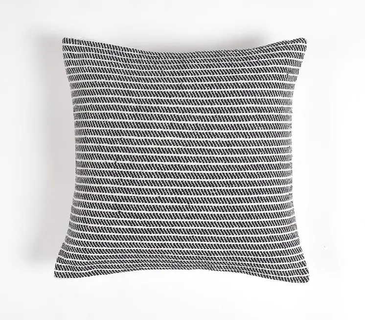 18" Black and White Striped Cotton Throw Pillow Cover
