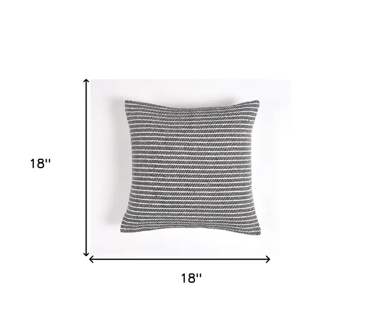 18" Black and White Striped Cotton Throw Pillow Cover