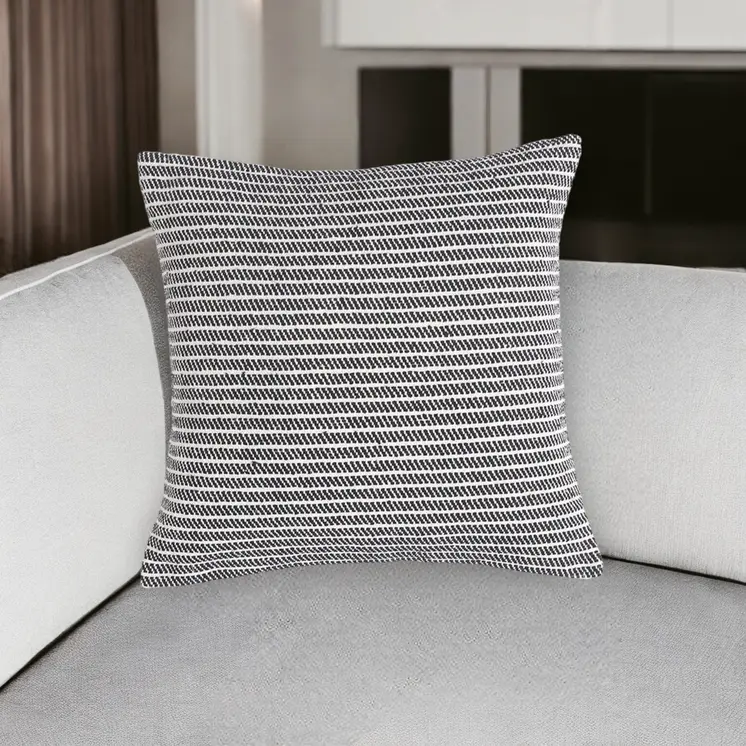 18" Black and White Striped Cotton Throw Pillow Cover