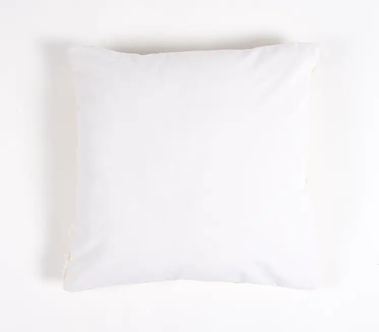 18" Yellow and White Striped Cotton Throw Pillow Cover With Fringe