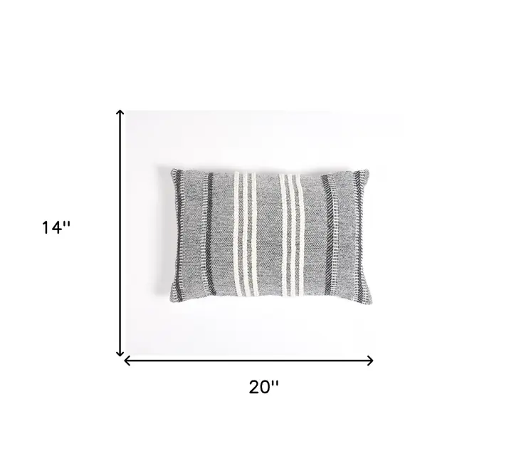 14" X 20" Black and White Striped Cotton Throw Pillow Cover