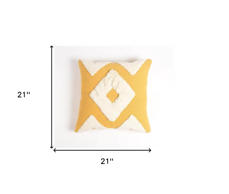 21" Yellow and White Diamond Cotton Throw Pillow Cover