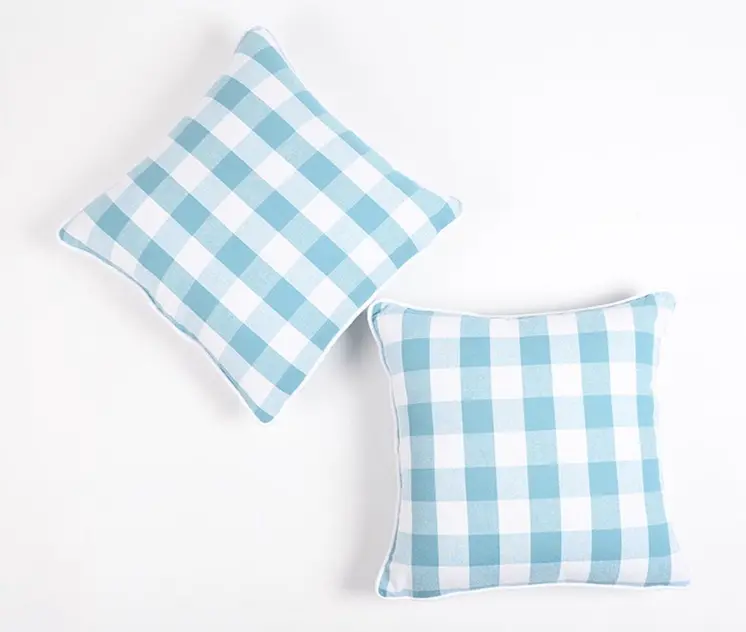 Set of Two 18" Blue and White Cotton Throw Pillow Covers