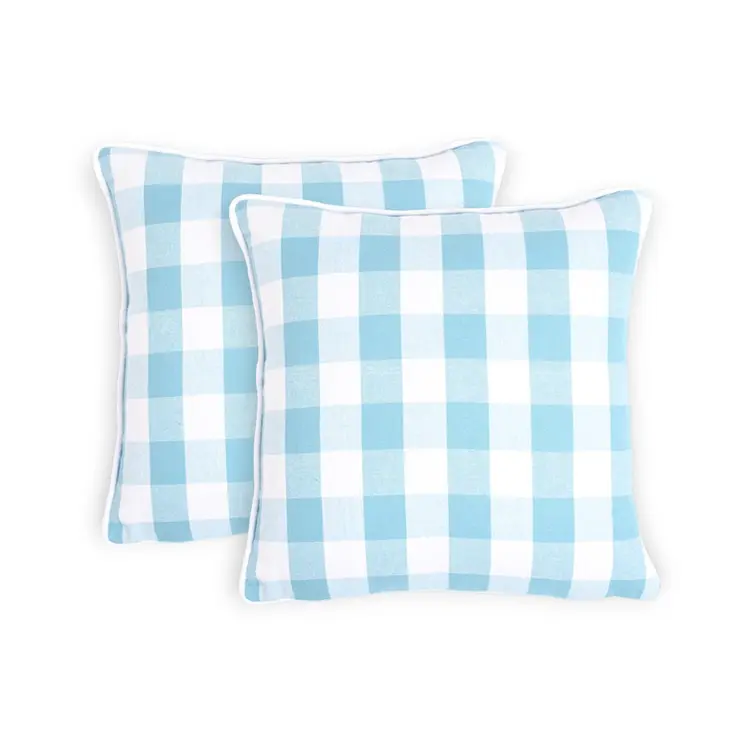 Set of Two 18" Blue and White Cotton Throw Pillow Covers