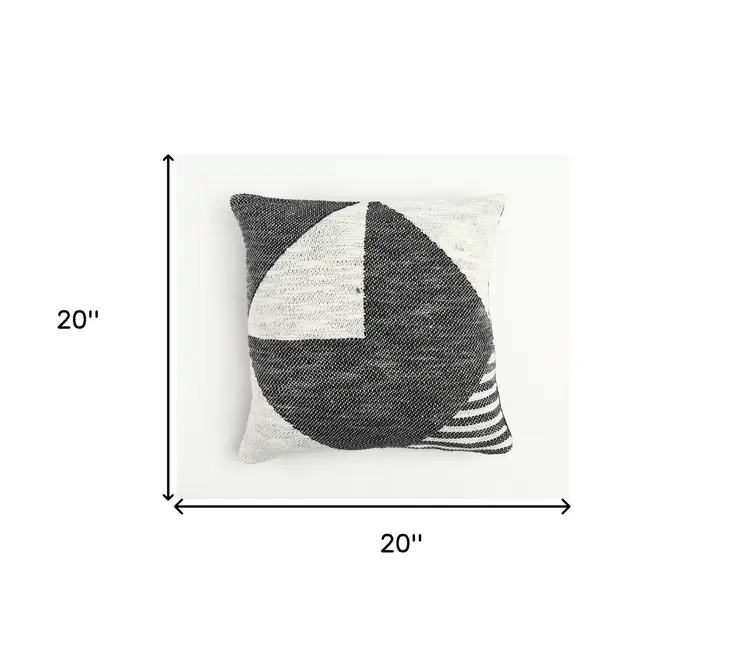 20" Gray and White Abstract Cotton Throw Pillow Cover